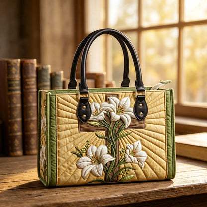 The Cross And The Lily Quilted Leather Strap Bible Handbag