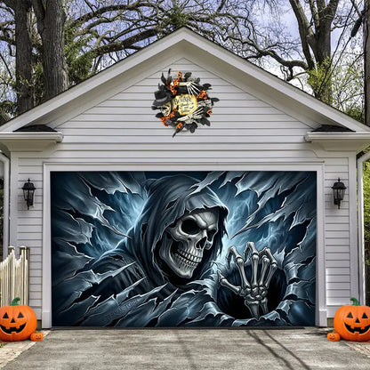 Skeleton Grim Reaper Break Halloween Garage Door Banner Decoration