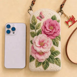 Pink Floral Butterfly Quilted Slim Phone Crossbody Bag