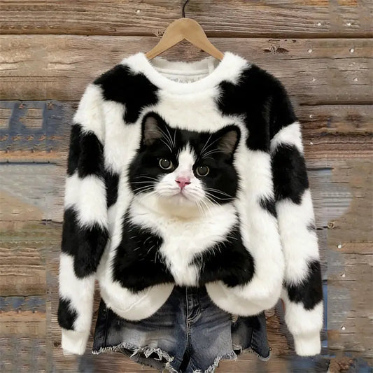 Tuxedo Cat Cozy Plush Sweatshirt