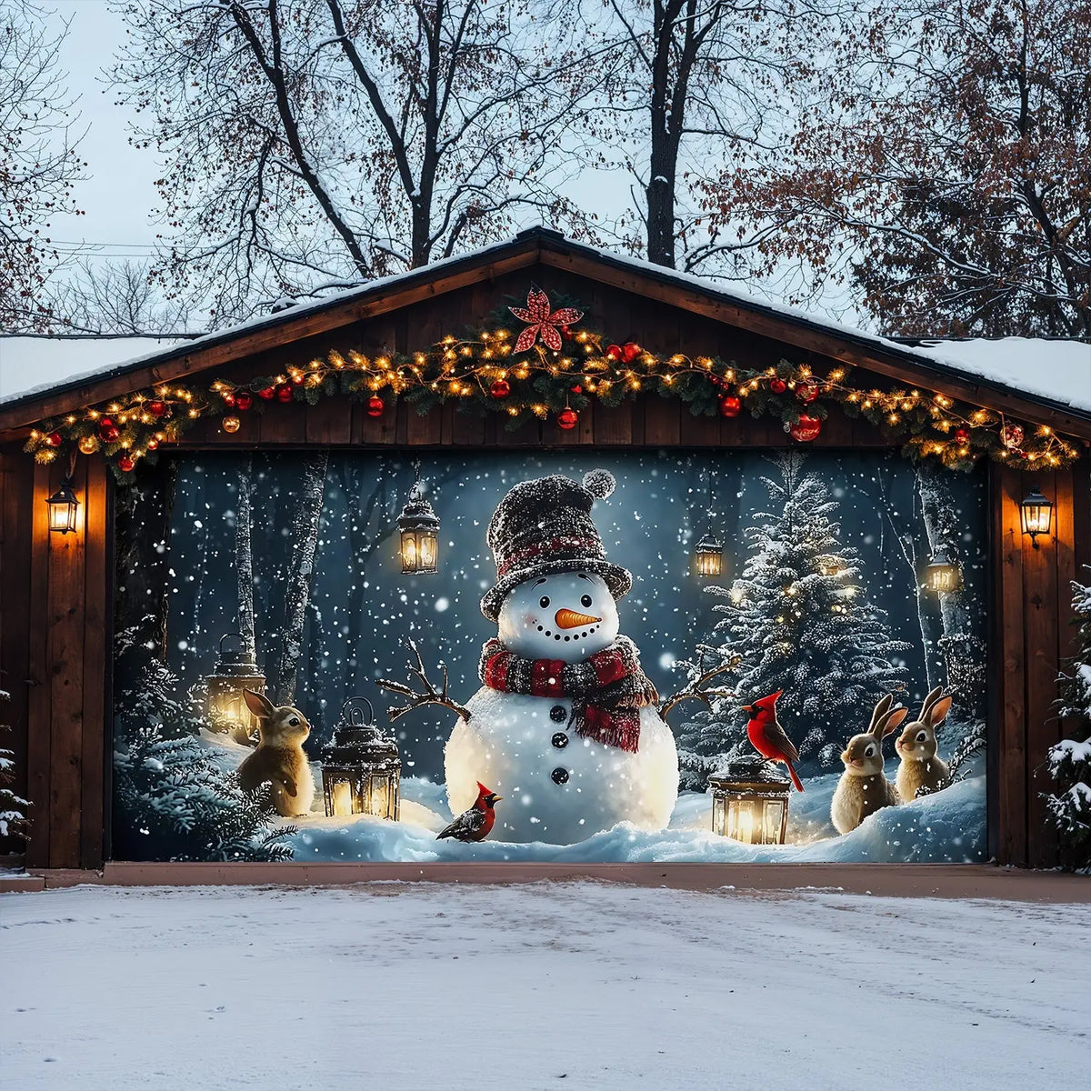 Christmas Garage Door Banner Decoration Snowman and Forest