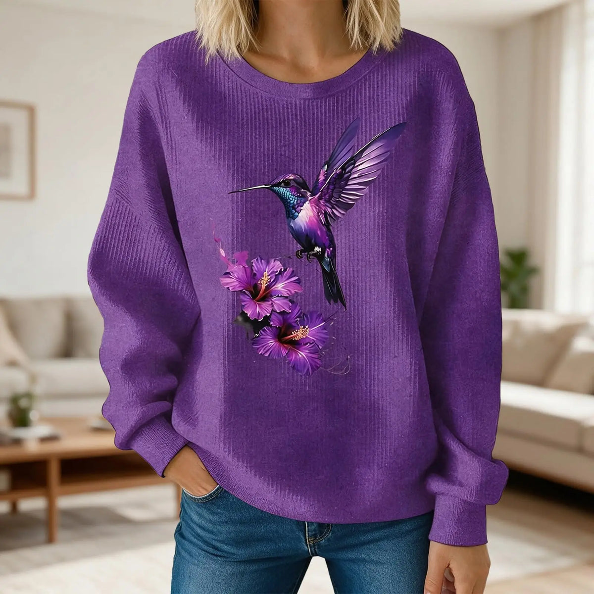 Women's Hummingbird Flower Art Print Casual Sweatshirt