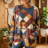 Boho Patchwork Diamond Colorful 3D-Print Pocket Sweatshirt