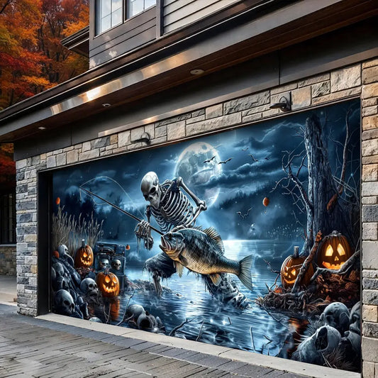Gone Fishing Halloween Garage Door Banner Decoration