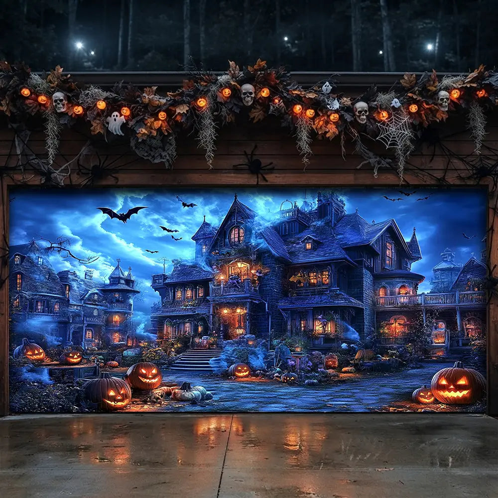 Haunted Halloween Estate Garage Door Banner Decoration