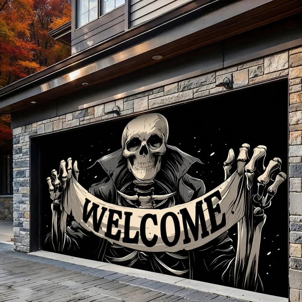 Skeleton Welcome Halloween Garage Door Banner Decoration