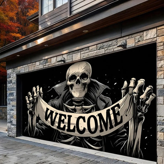Skeleton Welcome Halloween Garage Door Banner Decoration