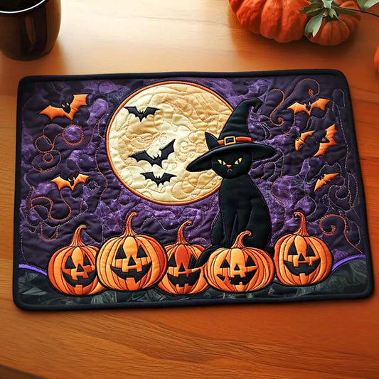 Black Cat Pumpkins Quilted Place Mat