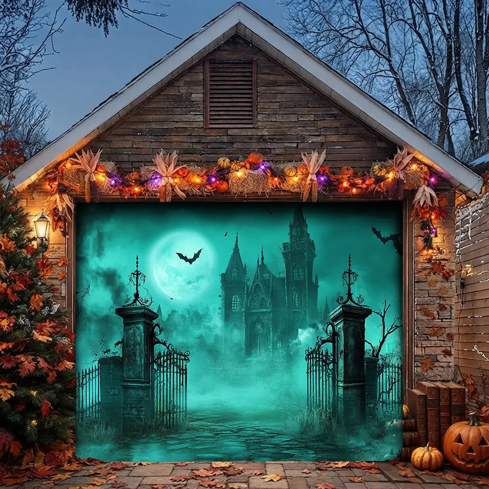 Haunted Cemetery Gate Halloween Garage Door Banner Decoration