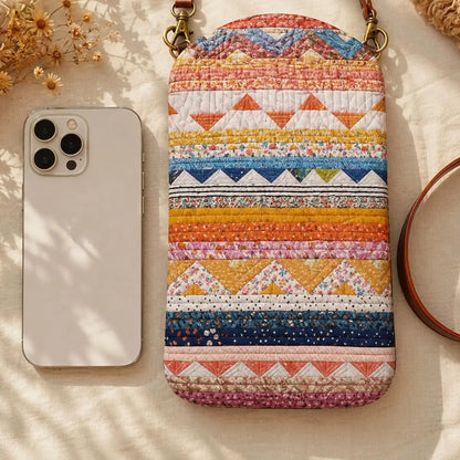 Floral & Tribal Patterned Quilted Slim Phone Crossbody Bag