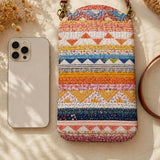 Floral & Tribal Patterned Quilted Slim Phone Crossbody Bag