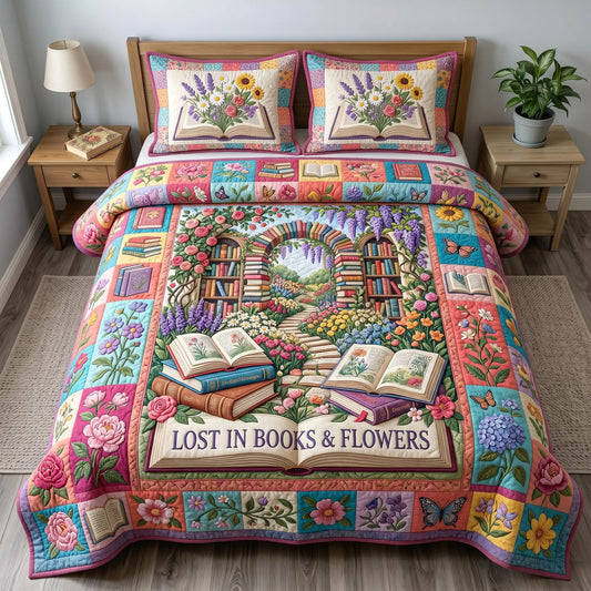 Floral Library Quilted Bedding Set