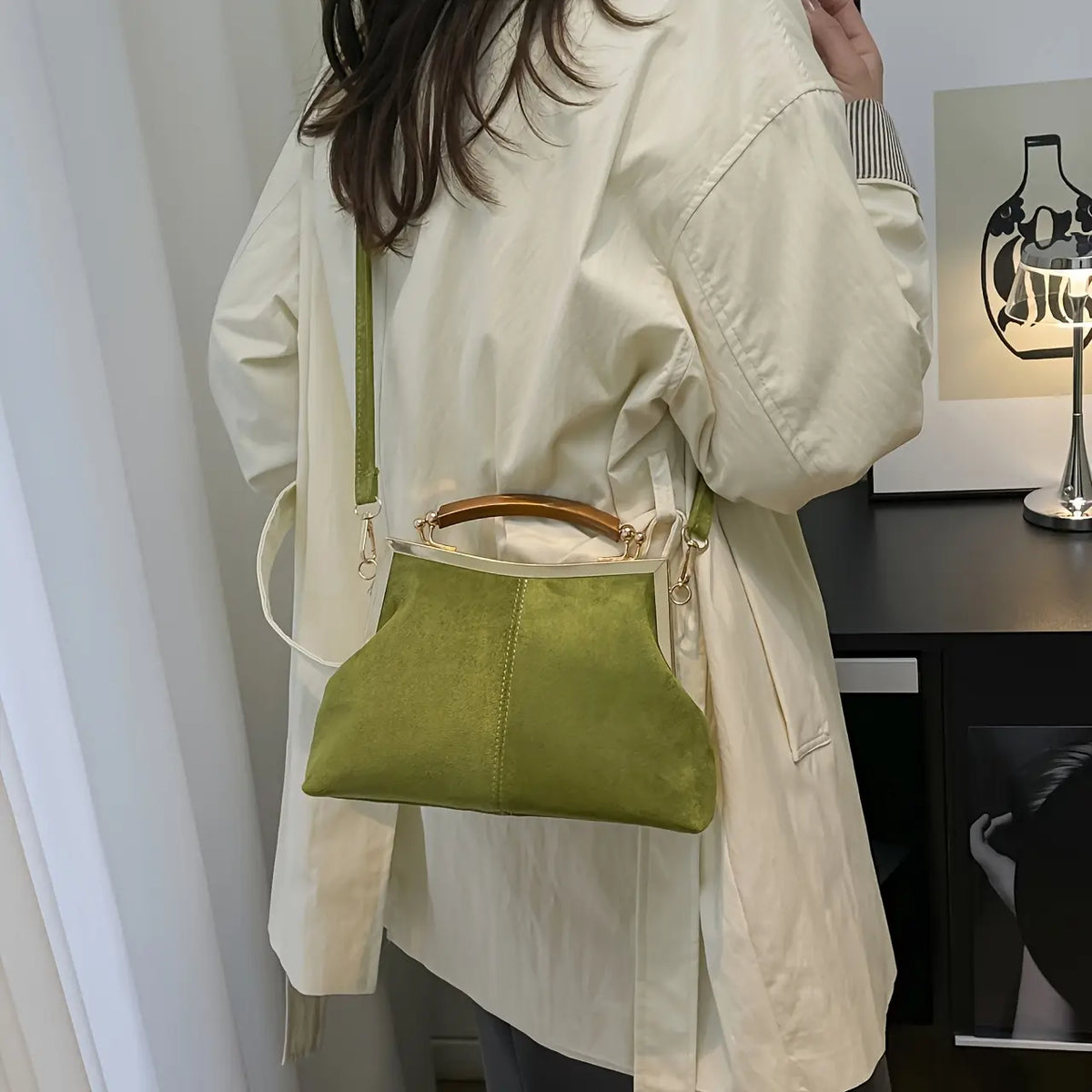 Women's Suede Structured Top Frame Crossbody Bag