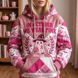 Cute Ghost Pink Ribbon Quilted Casual Hoodie