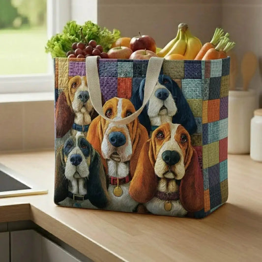 Basset Hound Assemble Quilted Shopping Bag