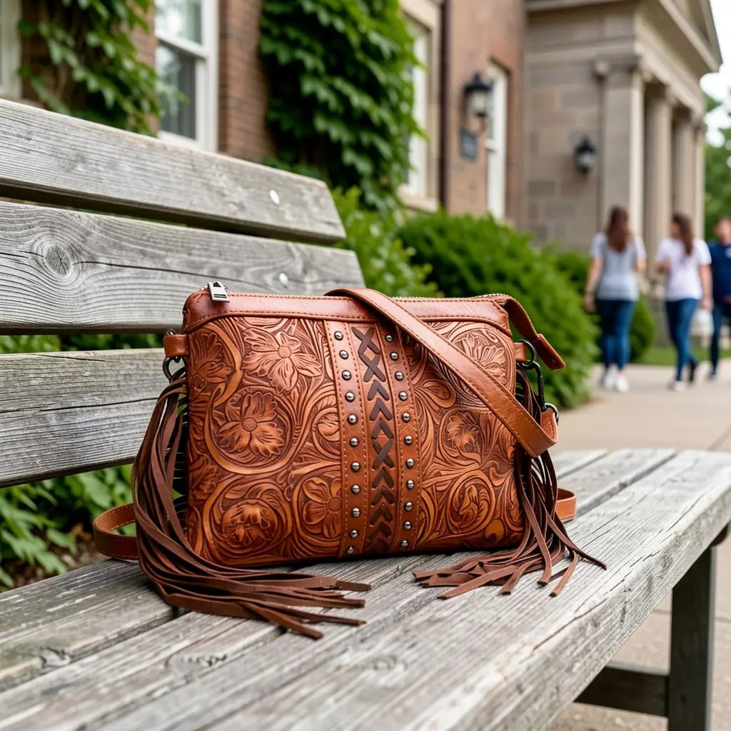 Bohemian PU Crossbody Bag with Western Fringe Tassels & Zipper Closure
