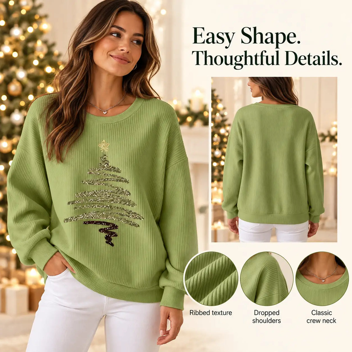 Women Christmas Crew Neck Printing Casual Sweatshirt