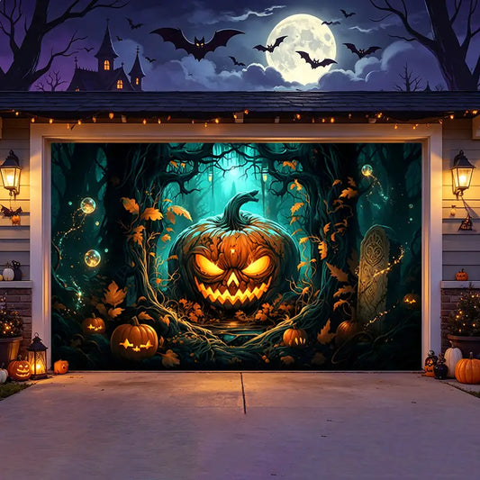 Giant Jack‑O‑Lantern Halloween Garage Door Banner Decoration