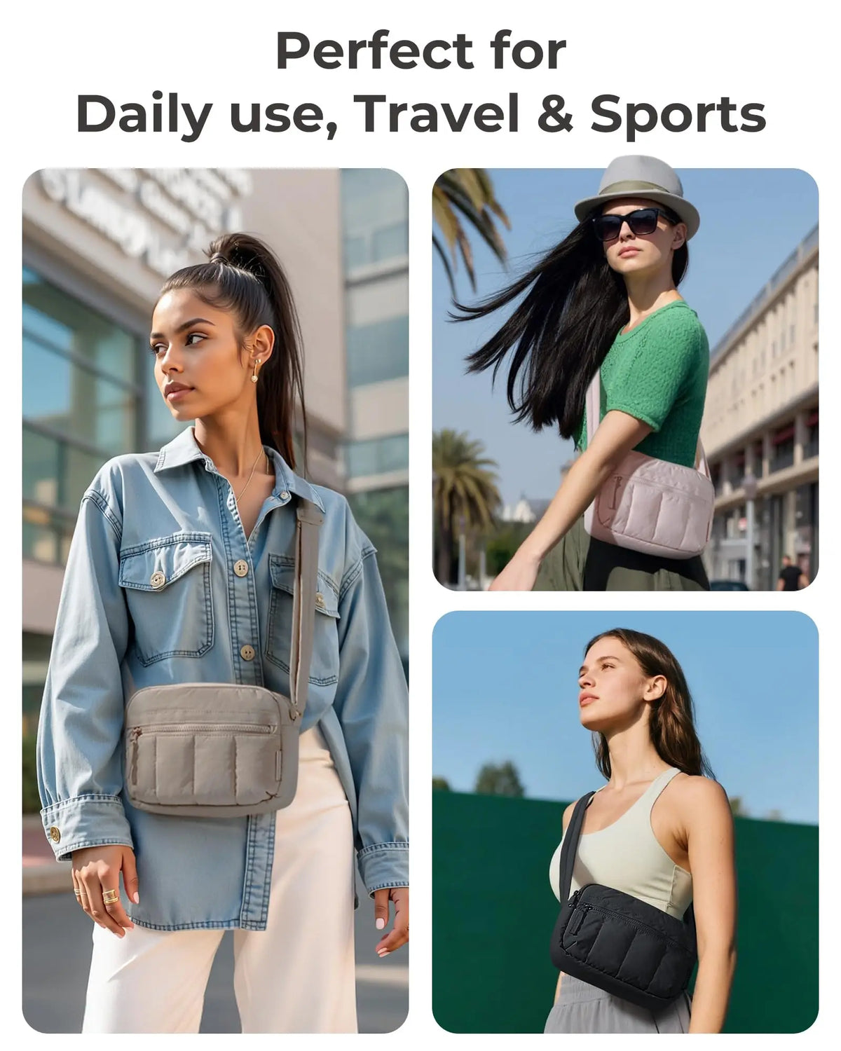 Nylon Lightweight Puffer Crossbody Bag for Women