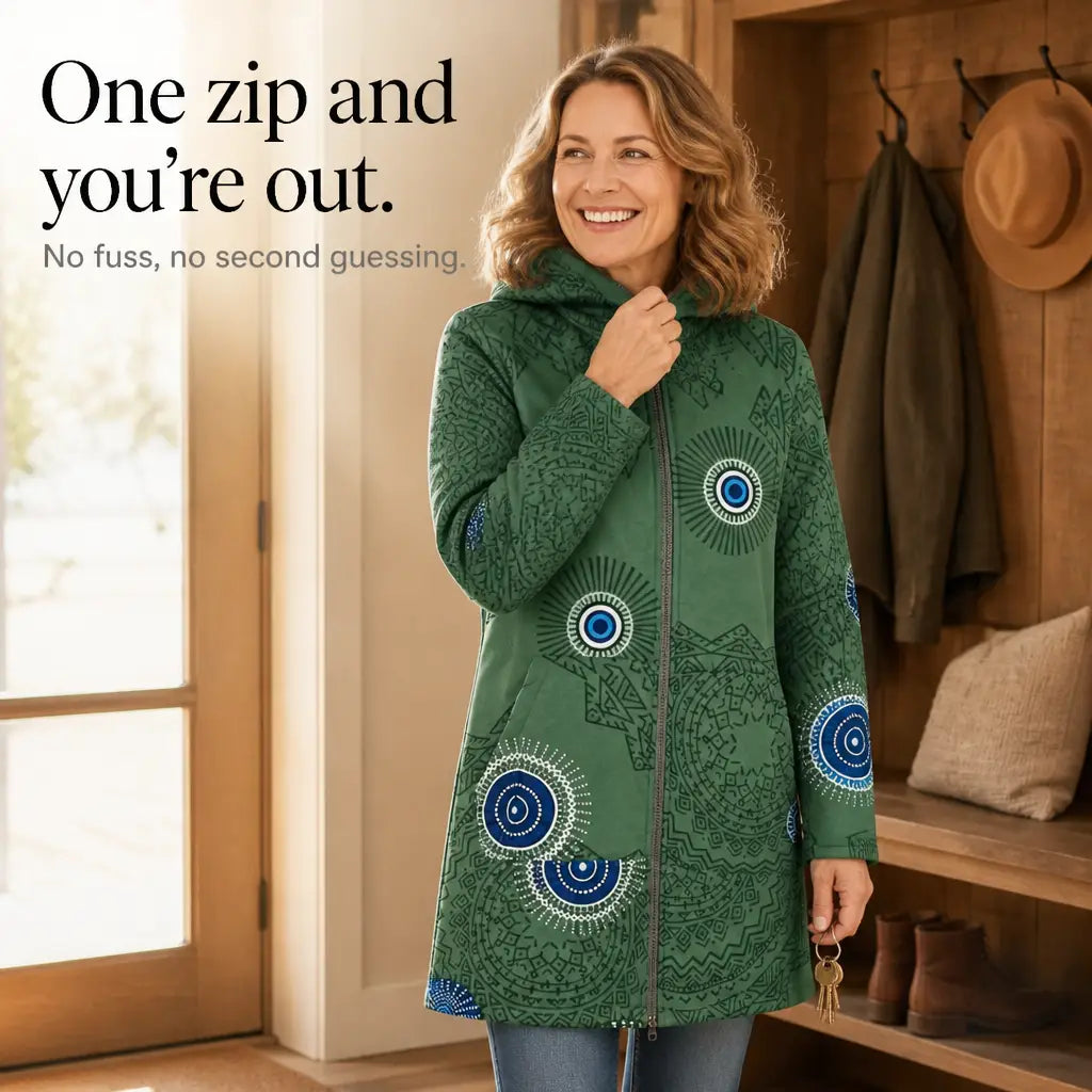 💖Women's Vintage Leaf Print Hooded Coat