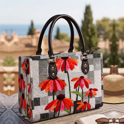 Contrast Garden Flower Quilted Leather Strap Bible Handbag