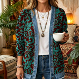Teal Damask Vintage Bohemian 3D Digital Printing Denim Shirt