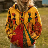 African Women Silhouette Quilted Casual Hoodie