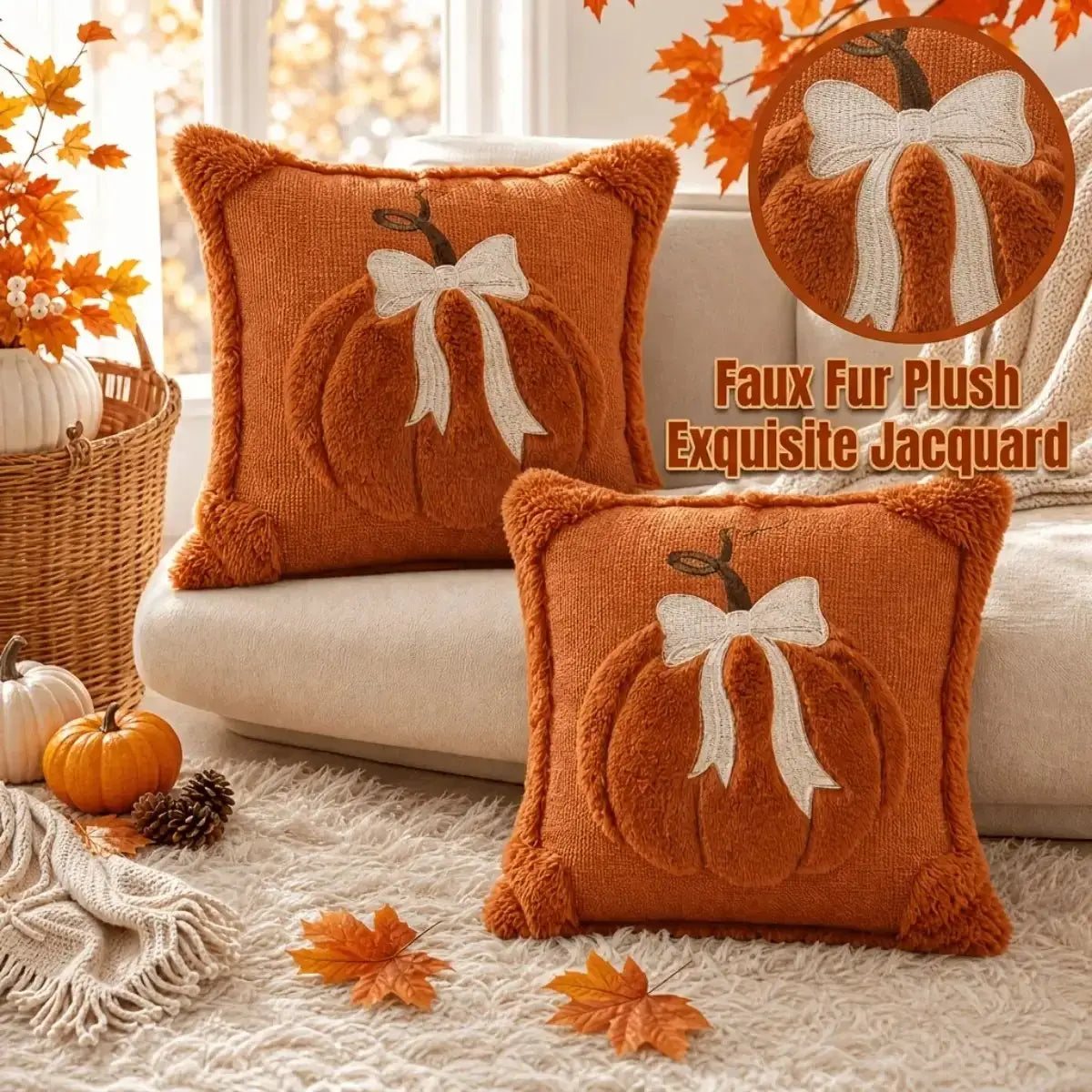 2-Pack 3D Jacquard Pumpkin Pillow Covers