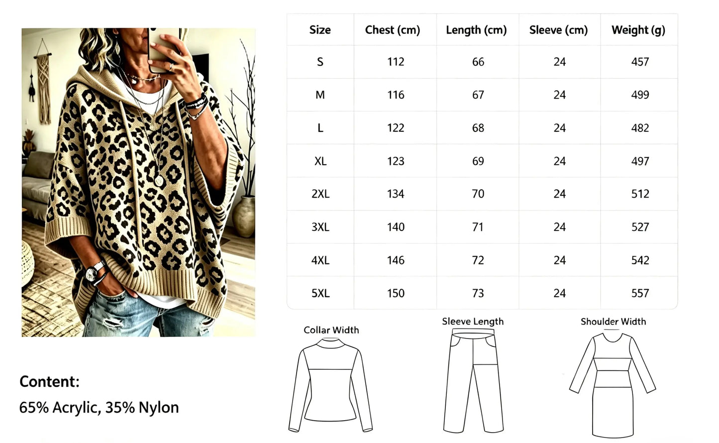 Comfortable And Casual Leopard-print Knitted Hoodie