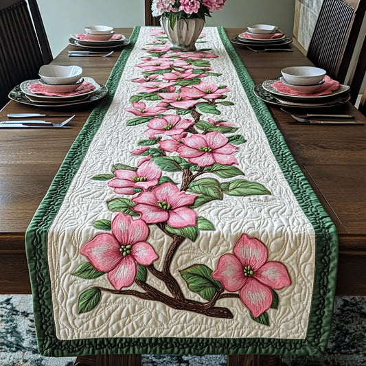 Pink Dogwood Quilted Table Runner