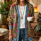 Leopard Rose Print 3D Digital Printing Denim Shirt