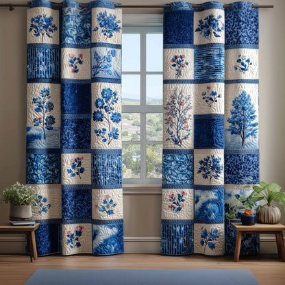 Blue Porcelain Floral Quilted Curtains