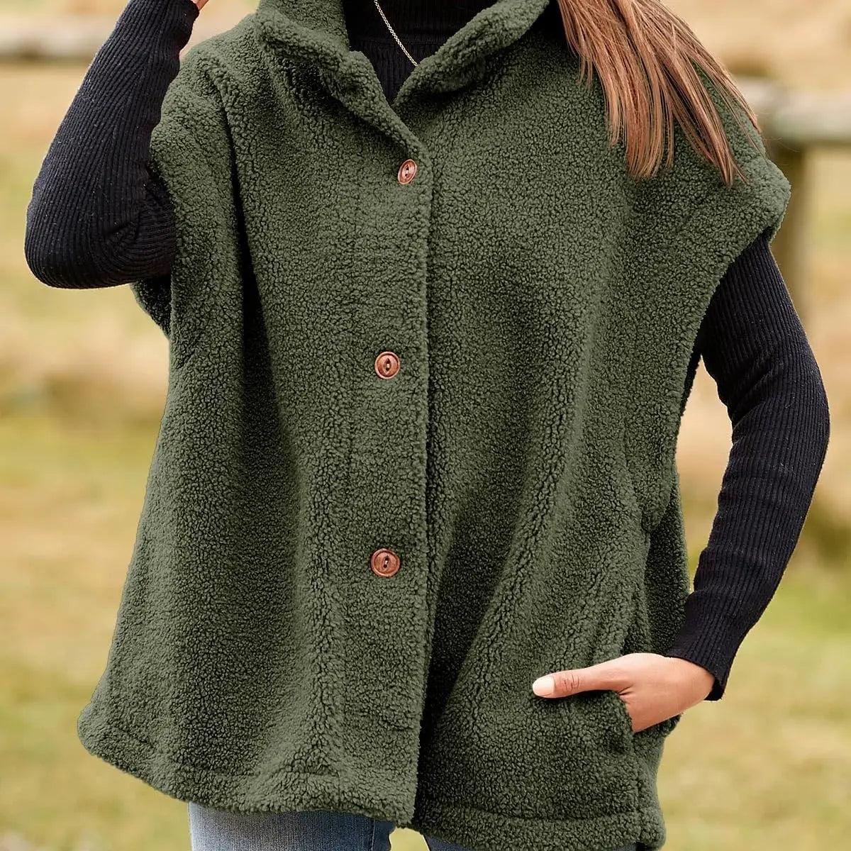 Womens Warm Button Down Sherpa Fleece-Look Vest