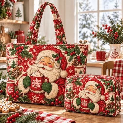 2pcs Cozy Santa Cocoa Mug Quilted Tote Bag Set