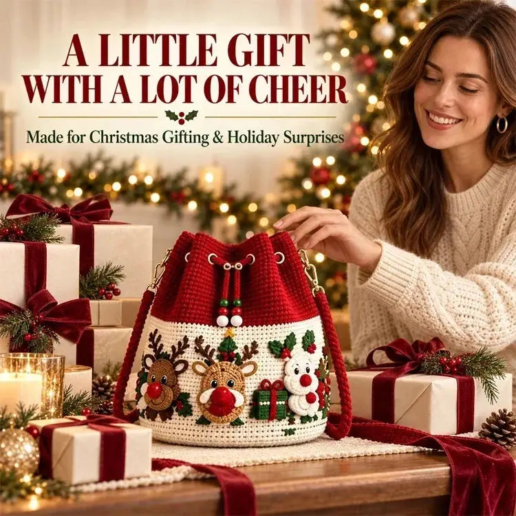 🎄3D Crochet Christmas Bucket Bag✨Festive Crossbody Purse with Detachable Strap