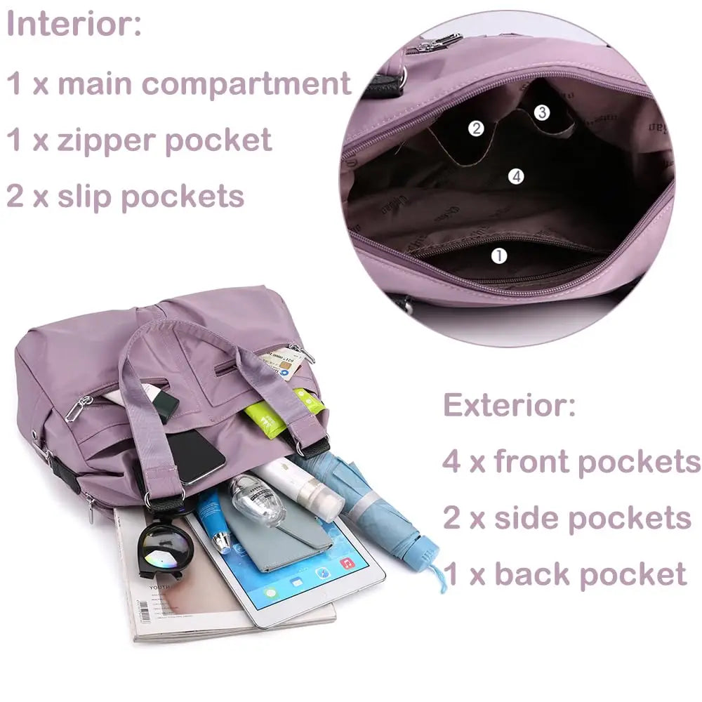 Waterproof Multi Pocket Resistant Nylon Handbag