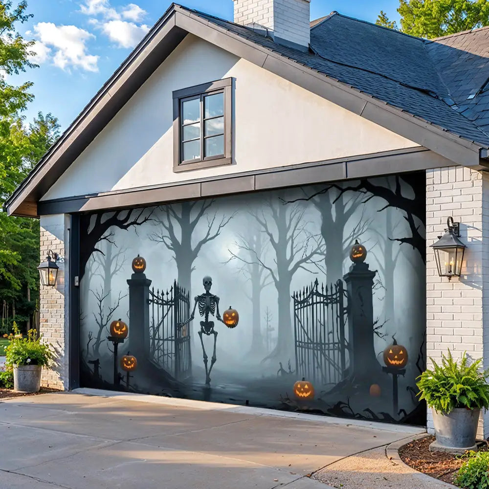 Death Skull Gate Halloween Garage Door Banner Decoration