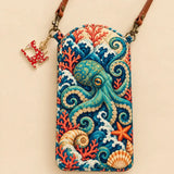 Octopus Ocean Coral Quilted Slim Phone Crossbody Bag