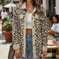 Contrast Rib Collar Leopard Print Corduroy Long Sleeve Shirt Jacket