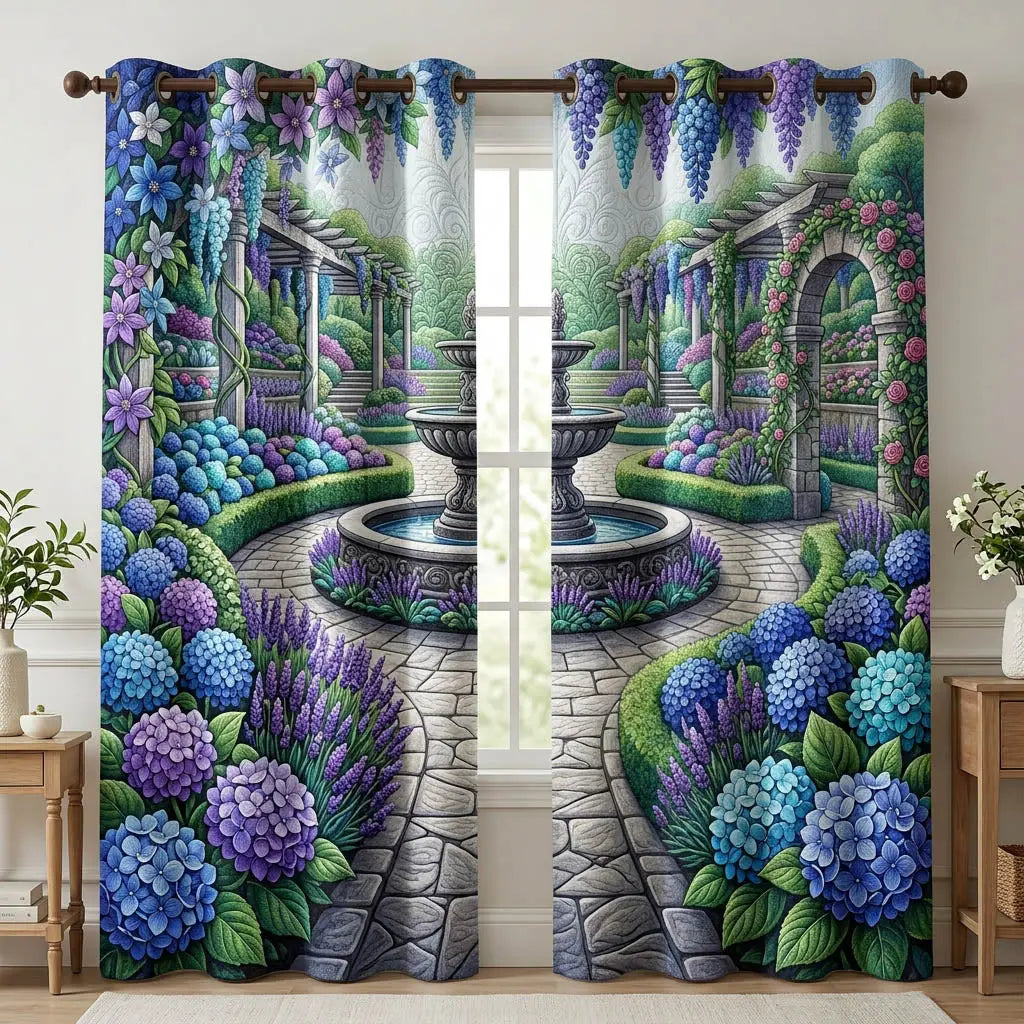 Blue Flower Garden Quilted Curtains