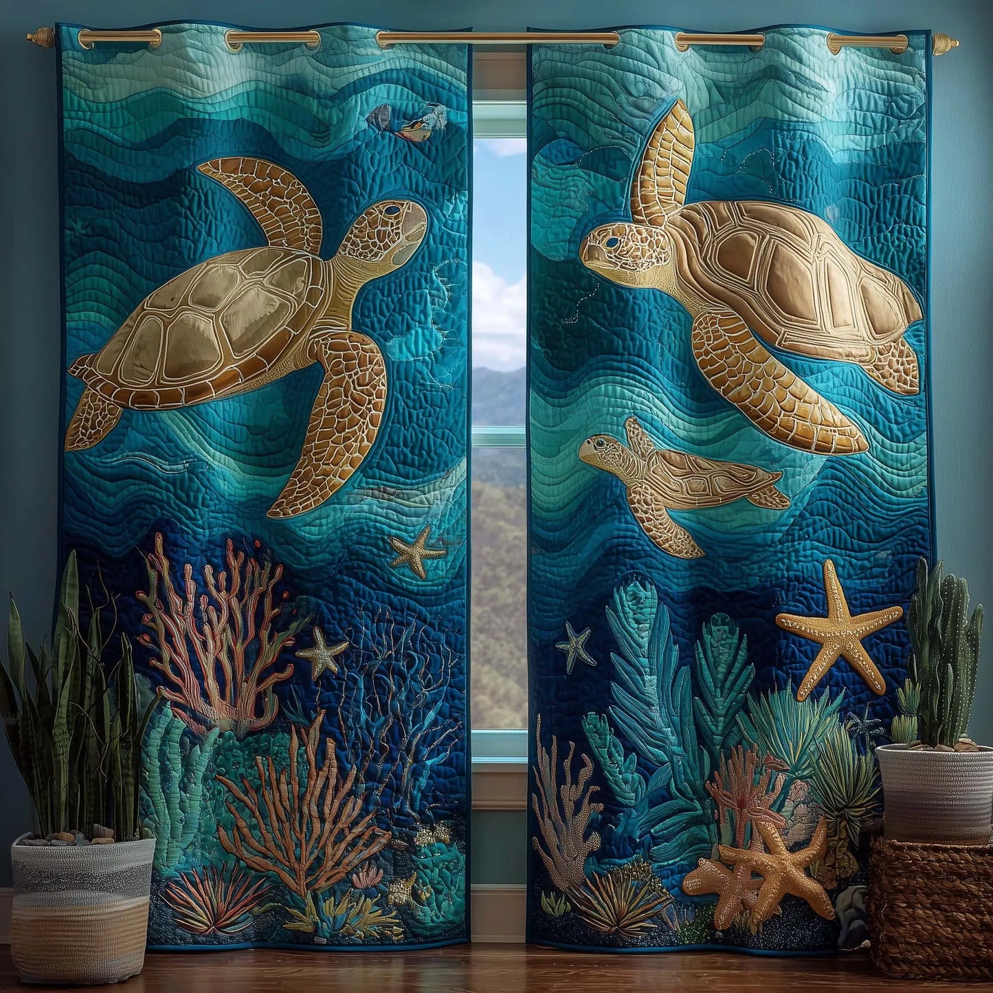 Turtle Reef Quilted Curtains