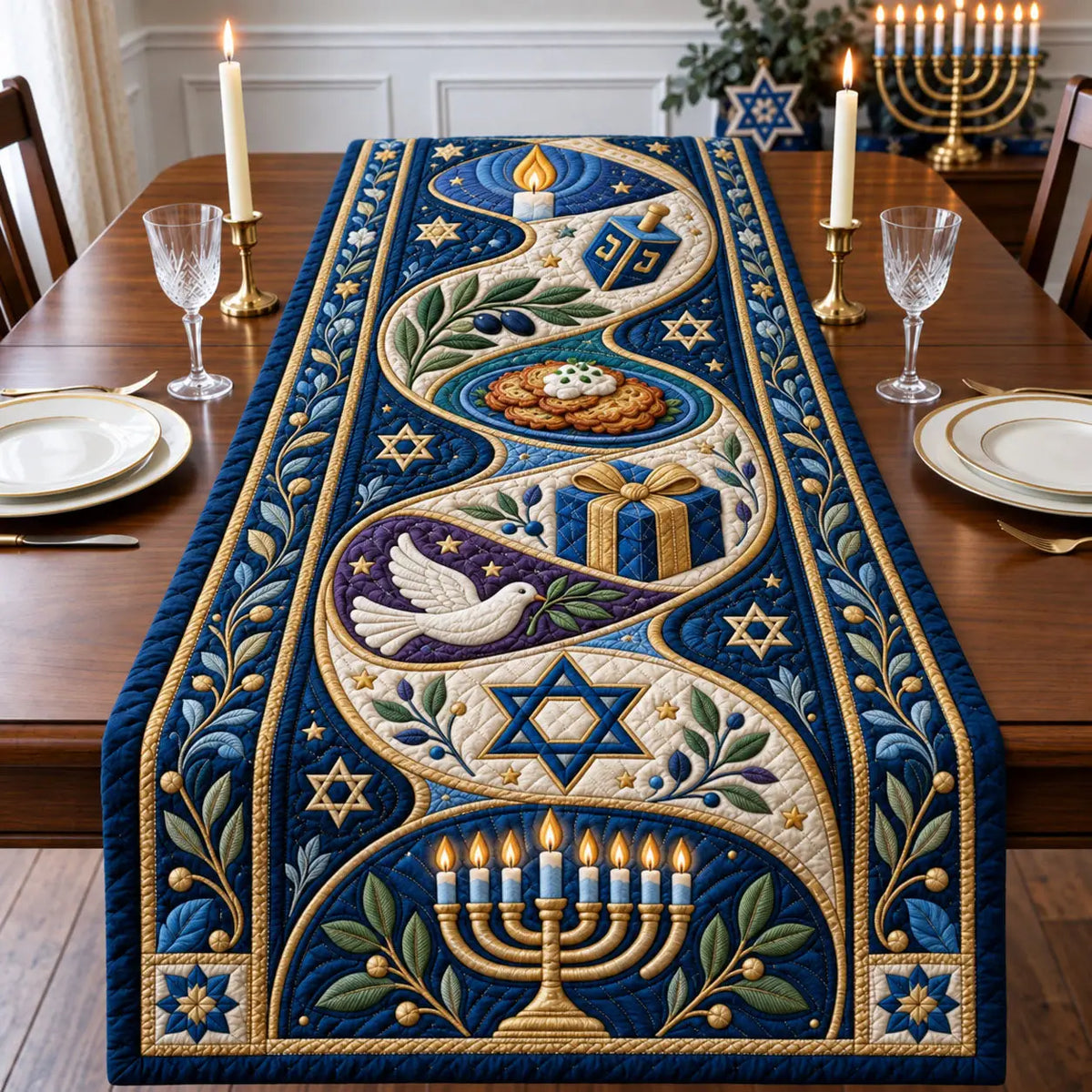 Hanukkah Blessings Quilted Table Runner