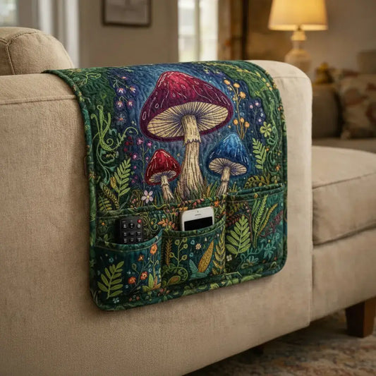 Midnight Mushroom Quilted Sofa Armrest Organizer