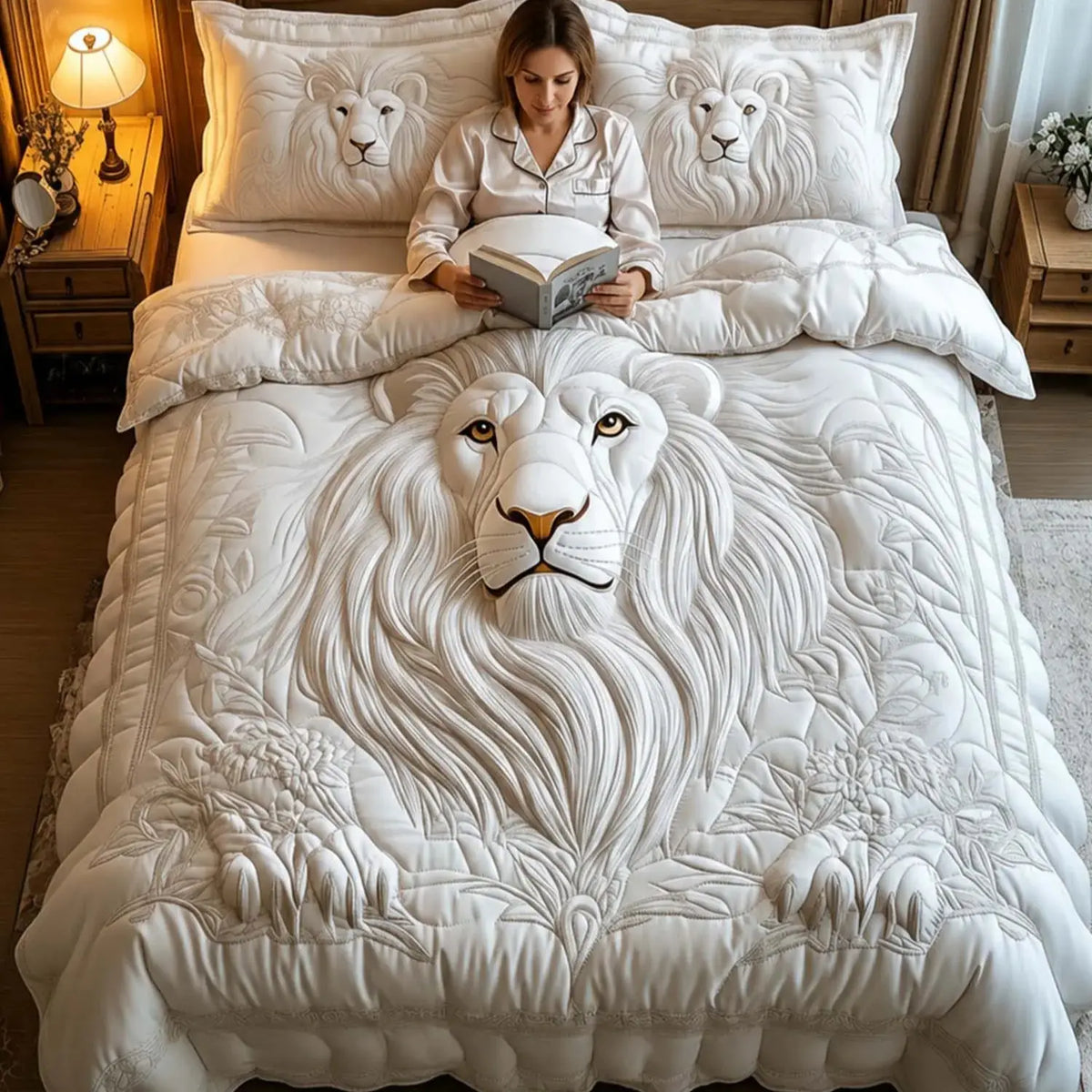 White Lion Quilted Bedding Set