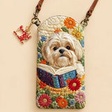 Shih Tzu Dog Reading Book Quilted Slim Phone Crossbody Bag
