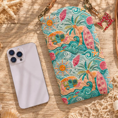 Cute Tropical Beach Quilted Slim Phone Crossbody Bag