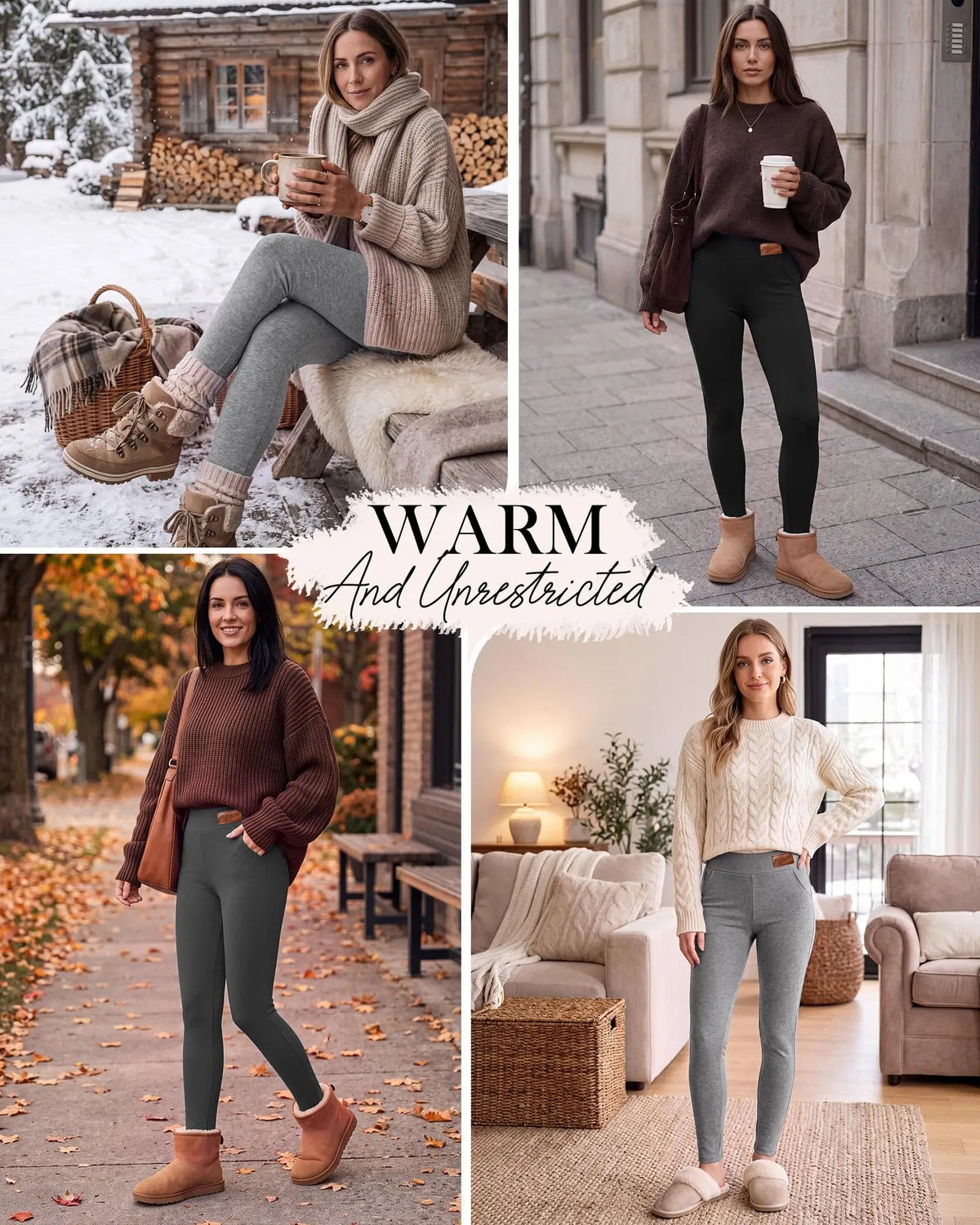 Women's Fleece-Lined High-Waist Leggings with Pockets