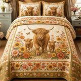 Garden Highland Cow Gathering Quilted Bedding Set