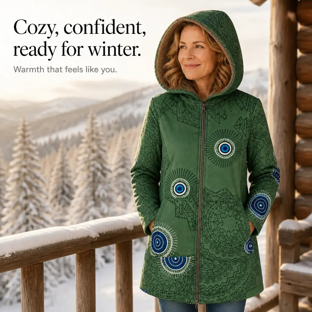💖Women's Vintage Leaf Print Hooded Coat