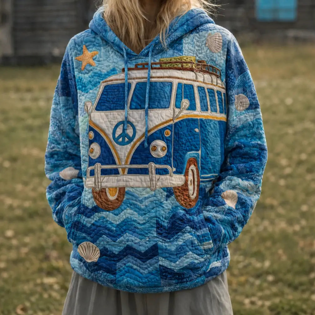 Blue Hippie Van Quilted Casual Regular Fit Long Sleeve Hoodie Sweatshirt